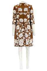 Fall 2000 Valentino Custom Made Haute Couture White Floral Silk Brocade Evening Coat
