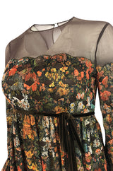 1960s Mignon Densely Embroidered on Brown Silk Chiffon Dress