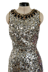 Stunning Fall 2006 Oscar de la Renta Runway Gold & Silver Sequin & Bead in Silk Netting Dress