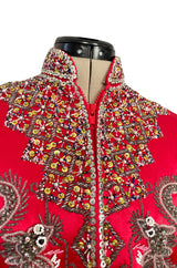 Fabulous 1960s Extensively Beaded & Sequin Front Zip Red Silk Satin Asian Jacket