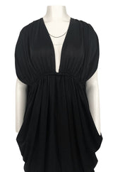 c1976 Halston Black Draped Plunge Front Caped Back Jersey Dress