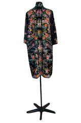 Extraordinary 1920s Colourful Densely Embroidered Black Silk Asian Evening Coat