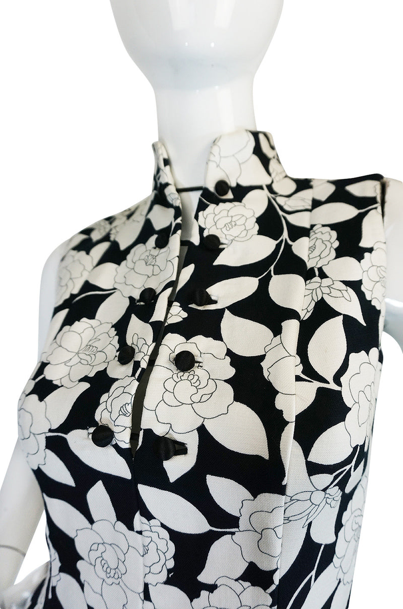1960s Donald Brooks Black & White Floral Print  Dress