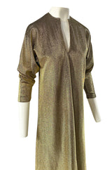 Iconic 1970s Halston Long Metallic Gold Lame Lurex Caftan Dress