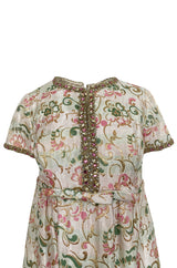 1960s Nat Kaplan Silk Brocade Midi Dress w Elaborate Crystal Detailing