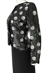 1986 Bill Blass Well Documented White Button & Dot Sequin Jacket & Skirt Set