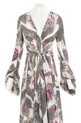 Spring 2005 Etro Runway Black & White Printed Flowing Silk Chiffon Dress w Huge Sleeves