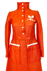 Iconic 1960s Andres Courreges Bright Orange  & White Vinyl Coat or Dress