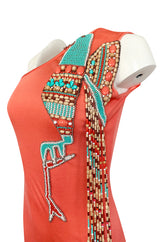 Early 1970s Bob Mackie Ray Aghayan One Shoulder Beaded Jersey Dress