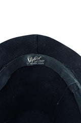 1940s Stylist Hat Salon High Set Black Felt Tilt Hat