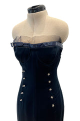 Sexy Spring 2001 Christian Dior by John Galliano Strapless Blue Dress w Leg Garter Strap