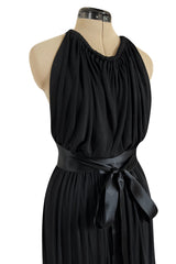 Incredible 1971-1973 Donald Brooks Backless Black Jersey Dress w Ribbon Ties