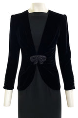 Fall 1985 Valentino Haute Couture Silk Crepe with Black Velvet & Crystal Bow Dress