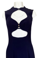 1990s Sophie Sitbon Minimalist Deep Blue Front Cut Out Bralette Dress
