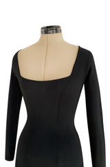 Early 1990s Azzedine Alaia Black Knit Mini Dress w Sheer Raised Edge Skirt & Boy Short Interior