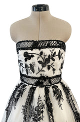 Magnificent Spring 2003 Oscar de la Renta Runway Look 59 White Net & Black Embroidery Dress