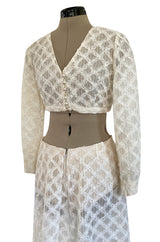 1960s Saks Fifth Avenue Ivory Lace Wide Legged Crop Pant & Matching Crop Top
