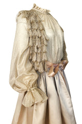 Fall 1977 Bill Blass Couture Gold Top, Tassle Vest & Ivory Silk Skirt Dress Set