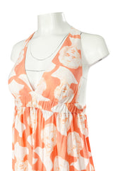 1970s Young Edwardian Marilyn Monroe Plunging Nylon Jersey Print Dress