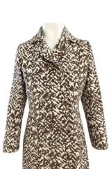1970s Givenchy Structured Neoprene Canvas Finish Abstract Print Coat w Silver Buttons