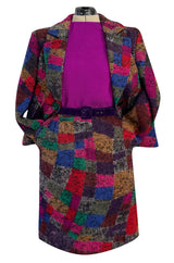 Fall 1991 Ady Couture Lausanne Yves Saint Laurent Haute Couture Copy Wool Patchwork Suit w Silk Top