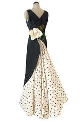Well Documented Spring 1988 Valentino Haute Couture Silk Dress w Sweeping Dotted Train & Flower