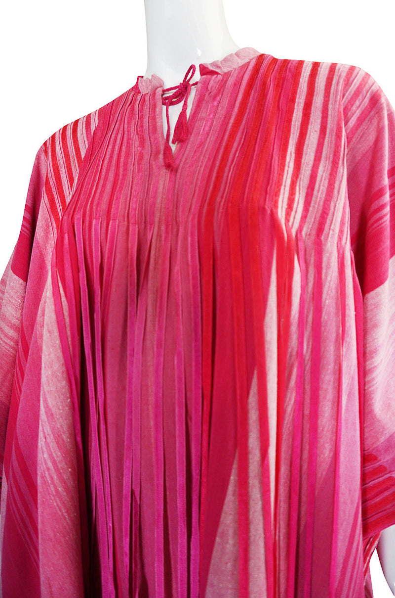 1960s Josefa Mexico Pink Cotton and Ribbon Caftan