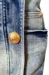 Resort 2015 Balmain Military Inspited Gold Button Denim Mini Skirt Skirt