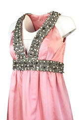 c.1966 Oscar De La Renta Pink Silk Satin & Silver Embellished Dress