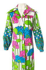 1970s Lanvin Mod Op Art Oversized Floral Print Jersey Shirt Dress