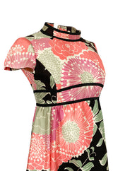 Late 1960s Malcolm Starr Prettiest Huge Pastel Floral Print Silk Dress