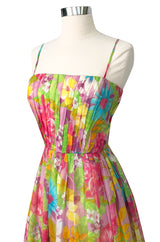 1950s Nat Kaplan Pleated Bodice Insanely Pretty Floral Print Dress