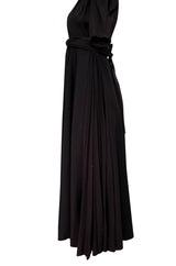 Iconic c.1969 Ossie Clark 'Bridget' Black Crepe Plunge Front Wrap Dress