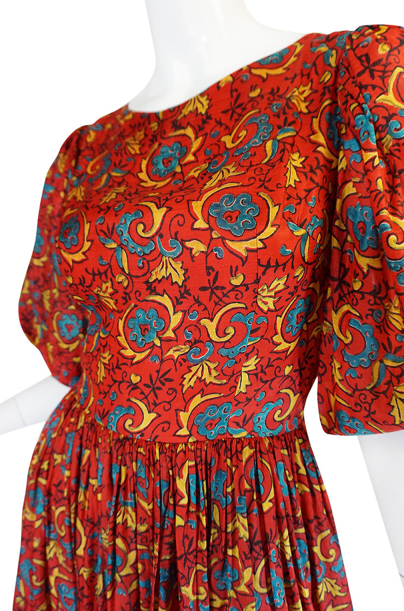 1960s Thai Silk Print Full Length Dress