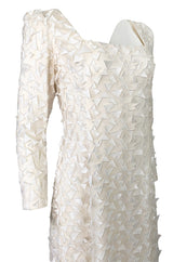 1970s Stavropoulos White Applique & Ivory Net Full Length Sheath Dress