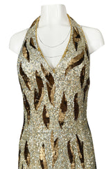 1970s Jean Louis Scherrer Gold & Copper Densely Sequinned Flame Dress