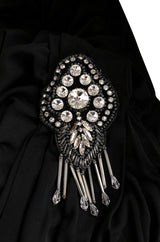 1940s Nettie Vogues One Shoulder Black Jersey Dress with Matching Turban