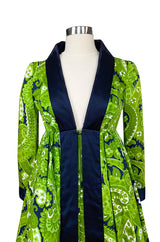 Spring 1969 Geoffrey Beene Well Documented Green Print Hostess Dress