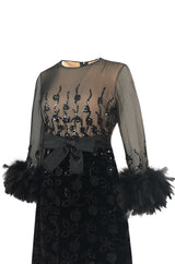 Documented Fall 1970 Oscar de la Renta Ostrich Feather & Sequin Silk Dress