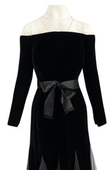 Exquisite Fall 2000 Yves Saint Laurent Haute Couture Velvet Dress w Net Inset Panels