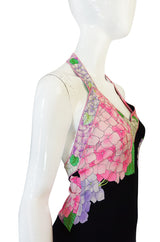 Gorgeous 1970s Silk Jersey Floral Print Leonard Halter Dress