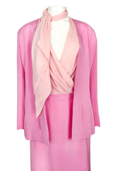 1980s Bill Blass Baby Pink Evening Jacket, Skirt & Silk Top Dress Suit