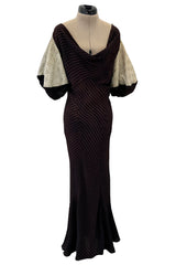 1930s Bias Cut Silk & Chenille Dress w Amazing Silk Metallic Lame Balloon Sleeves