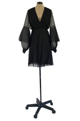 Well Documented Fall 1972 Christian Dior by Marc Bohan Haute Couture Black Silk Chiffon Dress