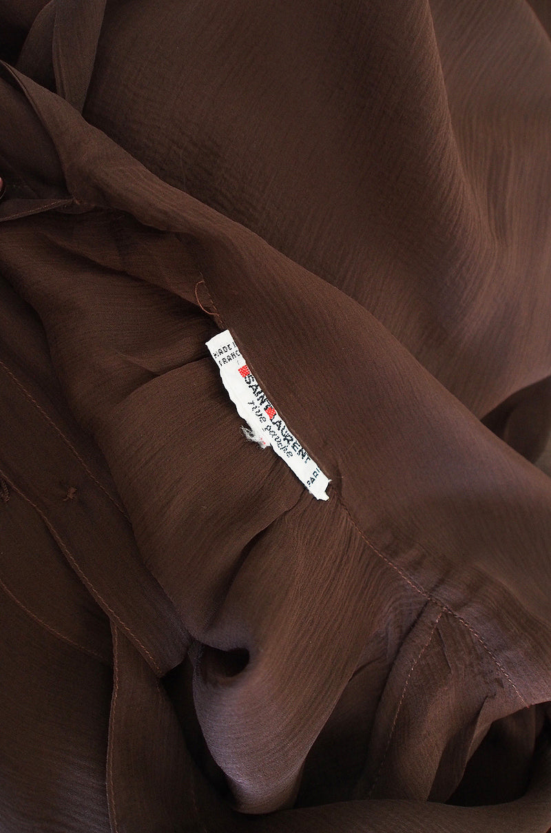 1970s Yves Saint Laurent Chocolate Silk Chiffon Top