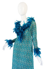 1960s Blue Metallic Thread on Net Feather Dress