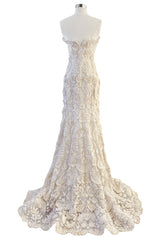Spring 2008 Oscar De La Renta Embroidered Beaded Ribbon Work Floral Silk Organza Wedding Dress