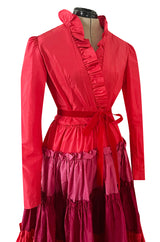Fall 1973 Louis Mies Possible Yves Saint Laurent Haute Couture Pink & Red Tiered Silk Dress