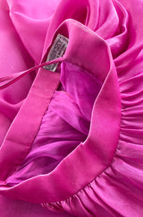 Numbered c.1979 Givenchy Vivid Pink Silk Organza Full Length Maxi Skirt