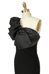 Stunning 1990s Jacques Fath Bow Detailed One Shoulder Bias Cut Dress